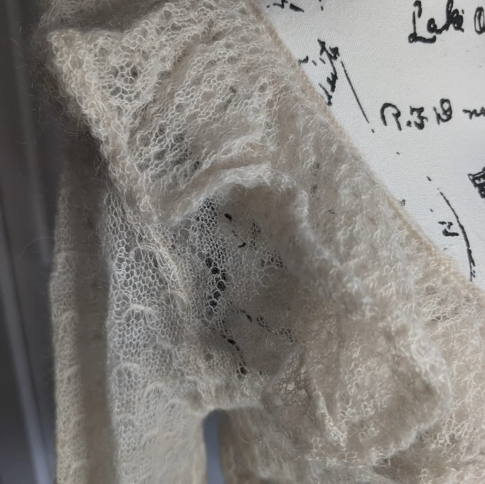Free People Cream Ruffled Off-the-Shoulder Knit Sweater - Picture 2 of 8